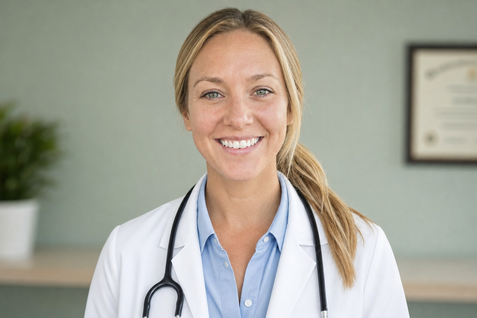 AI headshot example, White Coat