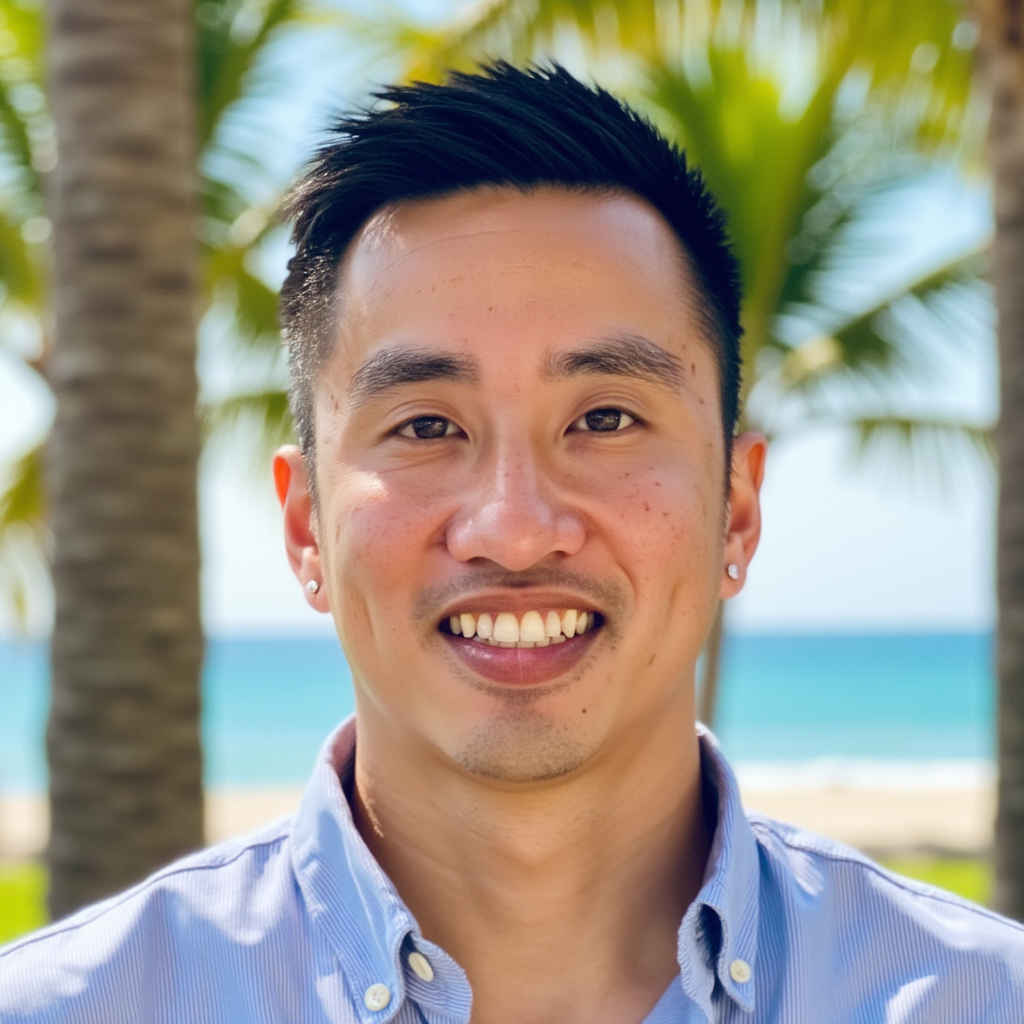 Professional AI headshot with a custom Hawaiian tropical background