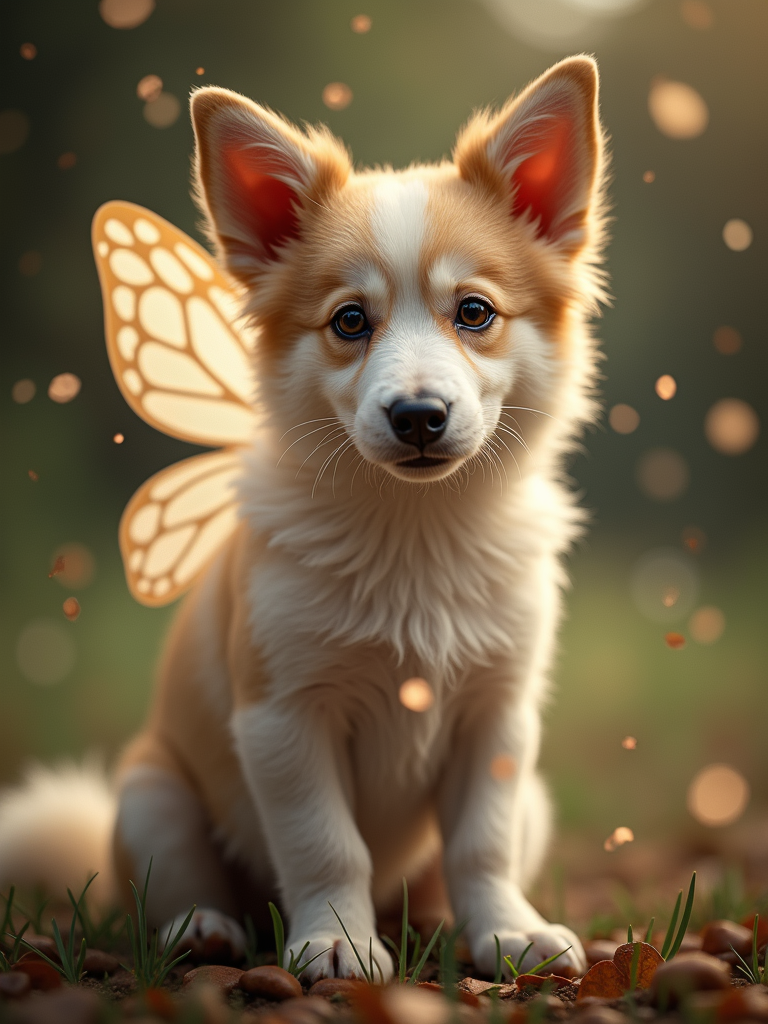 Dog fairy portrait with wings