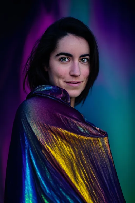 AI photo of model draped in iridescent cloth