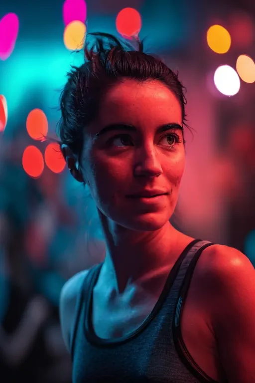 AI photo of model in a club with colorful lighting